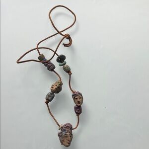 Boho Ceramic Face Bead Necklace in Brown and Multicolor